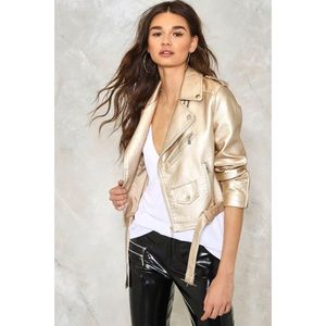 Bebe Gold Moto Jacket Medium Motorcycle Vegan